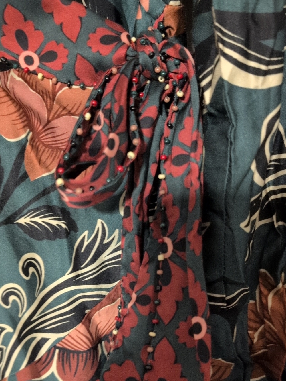 Farm Rio Floral Arabesque Wrap Dress in Deep Green and Rose - Picture 8 of 9